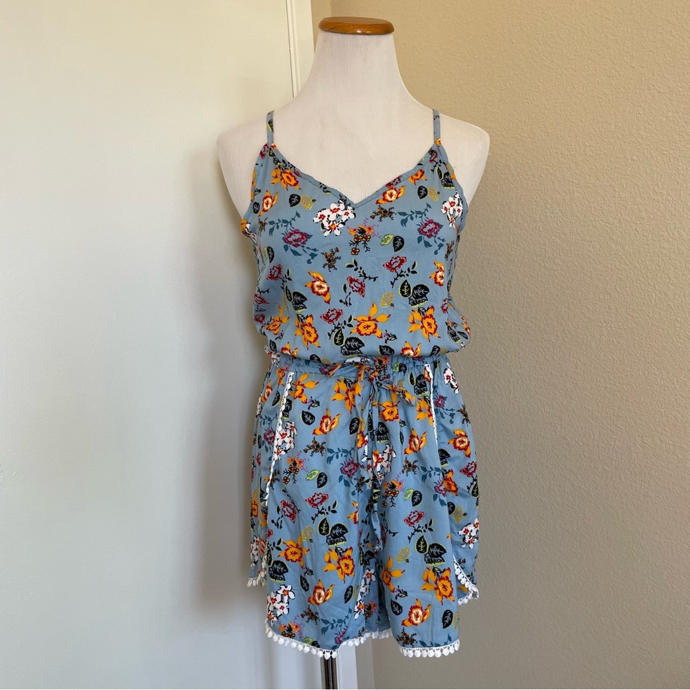 Floral Blue Romper NWOT